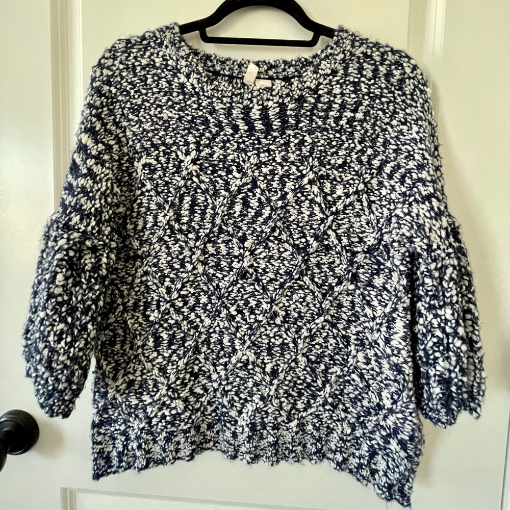 Anthropologie Moth Blue/White Bell Sleeve Sweater